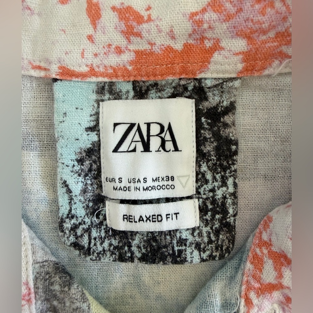 Zara Men’s Small Relaxed Fit Linen Blend Abstract colorful Resort Short Sleeve - Picture 3 of 8